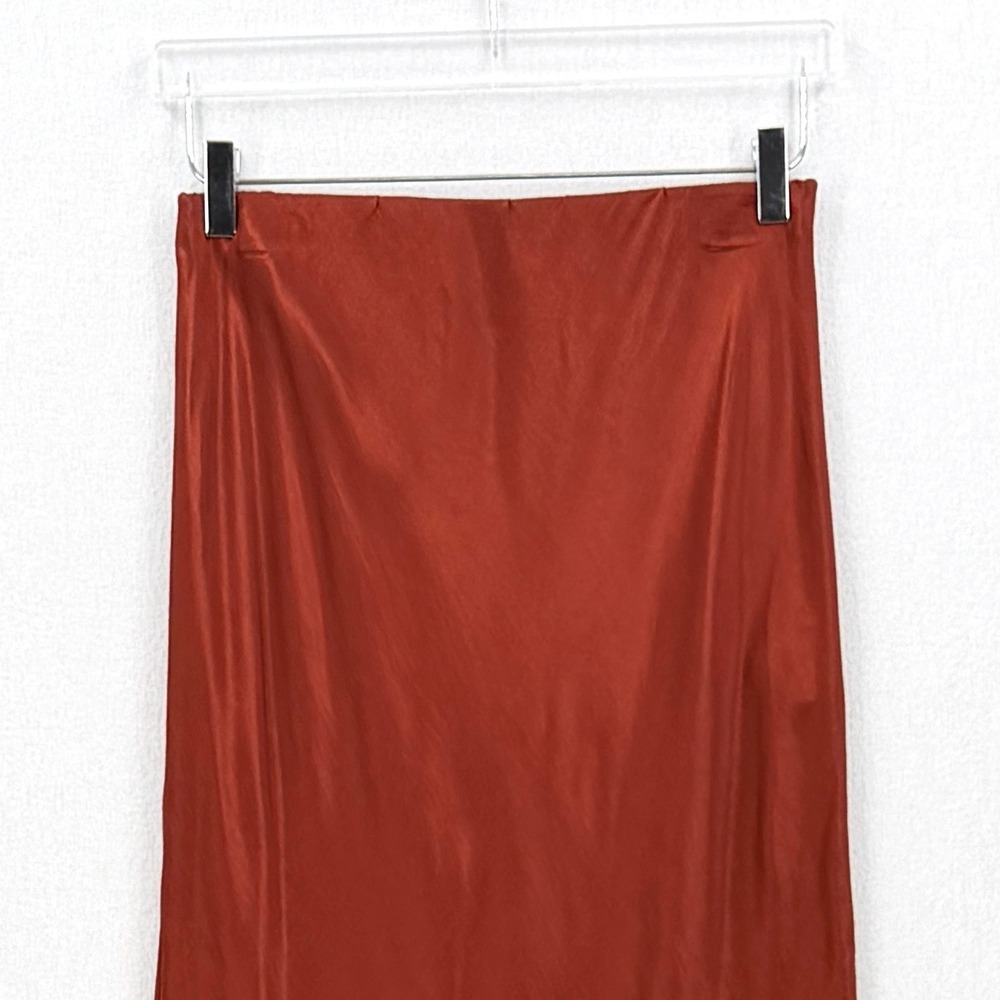 ENZA COSTA Satin Bias Slip Skirt Womens Large Umber Rust Midi Maxi Side Slit NEW - Picture 11 of 16